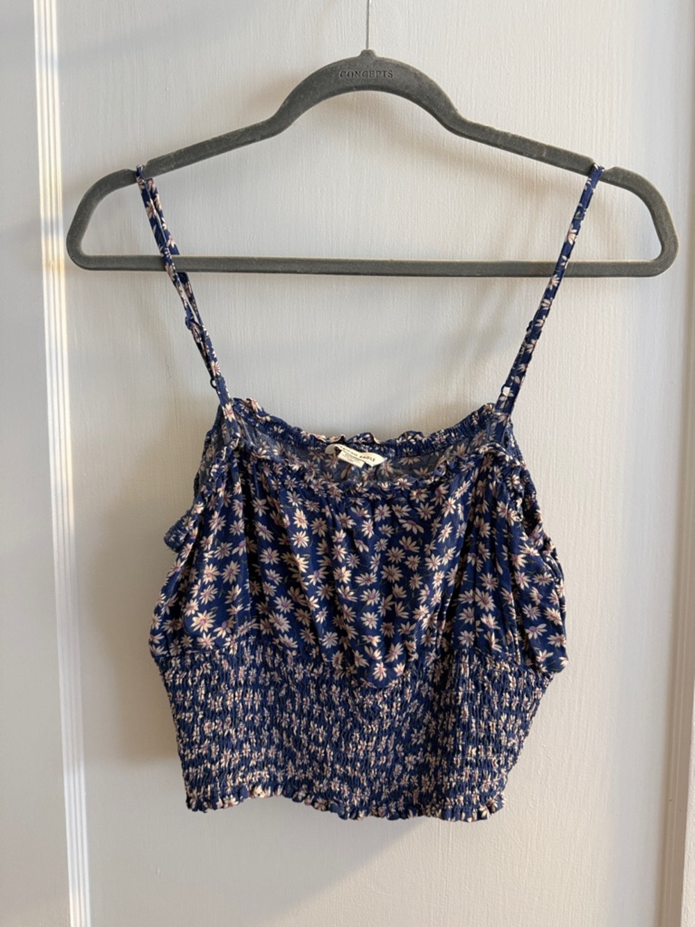 American Eagle Daisy Navy Floral Smocked Cropped Top - Women